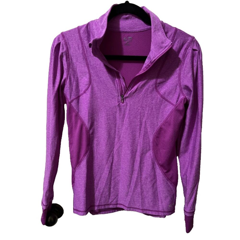 Champion Womens Long Sleeve Quarter-Zip Pullover Small Purple Violet Back Pocket